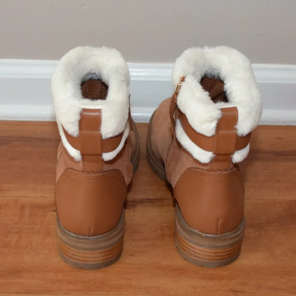 KATE SPADE NEW Bailee Faux Fur Lined Warm Gingerbread suede Ankle Booties 7.5